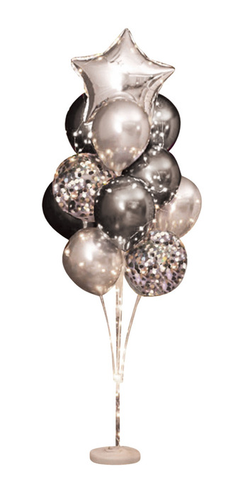 Ballongbukett m/stjerne og LED - sølv